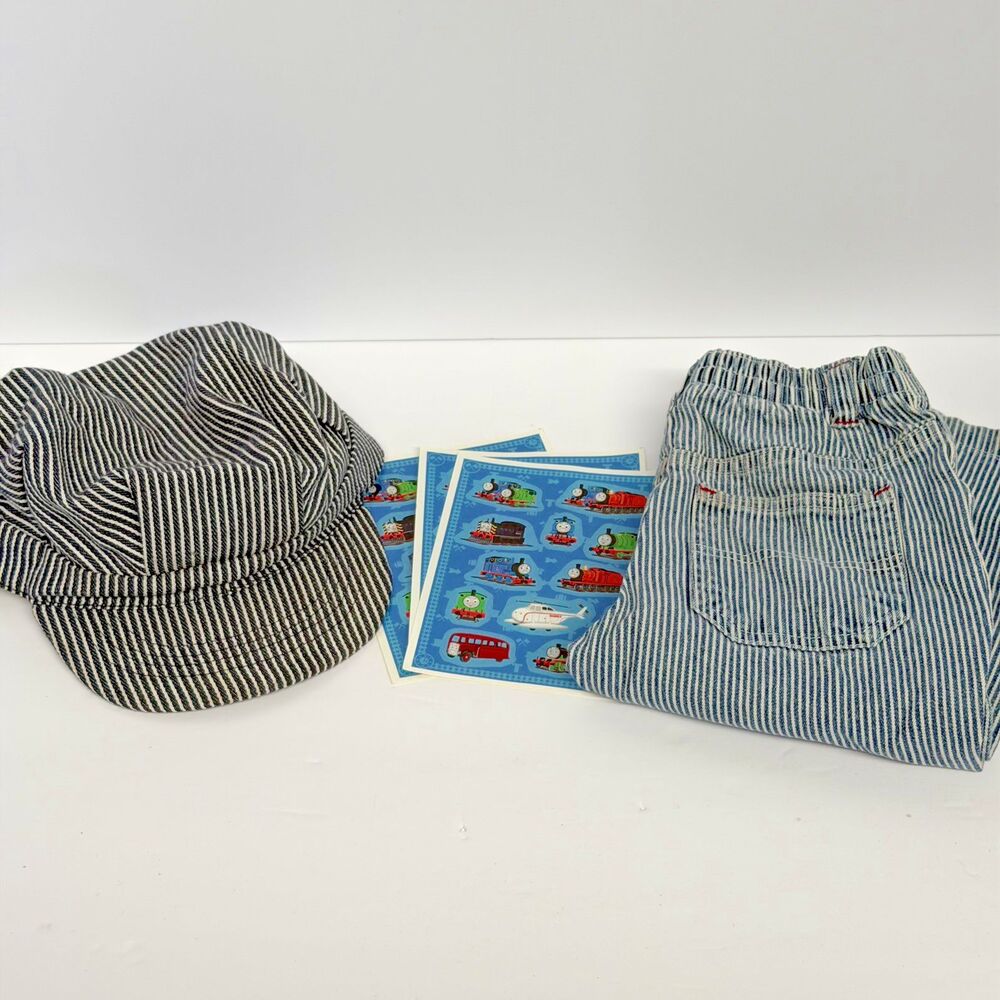Vintage 2006 Thomas & Friends 2T Engineer Pants Hat Sticker Lot Train Outfit